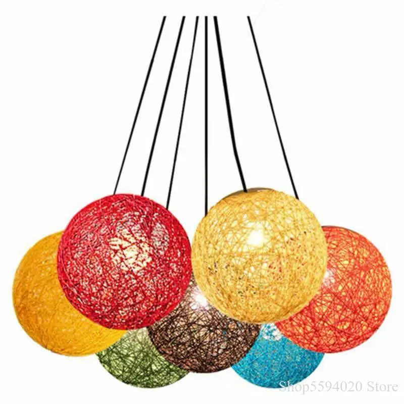 Afralia™ Simple Hemp Ball Chandelier Lights for Modern Living Room Decor