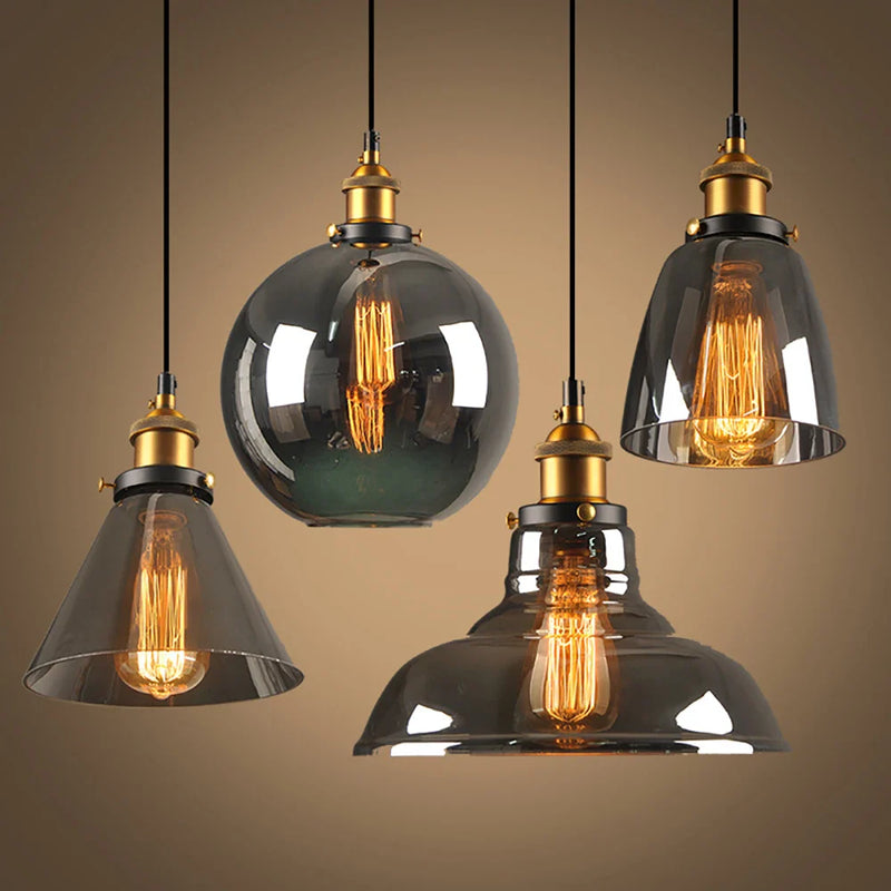 Afralia™ Smoky Glass Pendant Lights Vintage Industrial Dining Lighting Bar Hanging Lamp