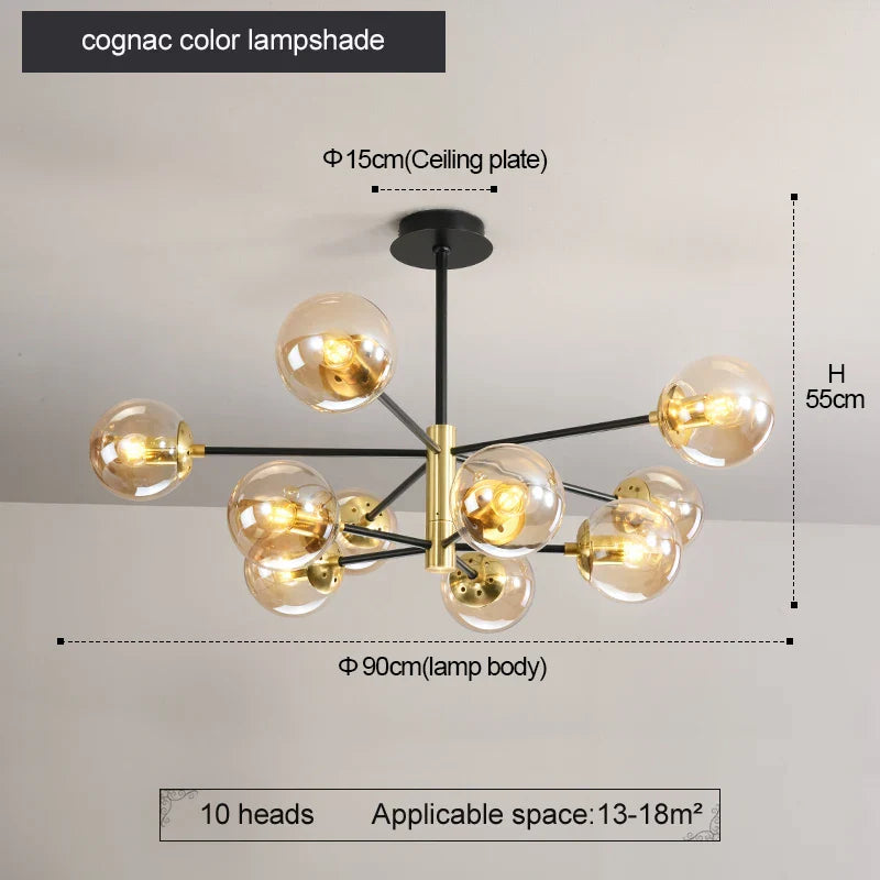 Afralia™ Glass Ball LED Chandelier: Retro Round Wrought Iron Indoor Lighting for Kitchen, Living Room, Farmhouse
