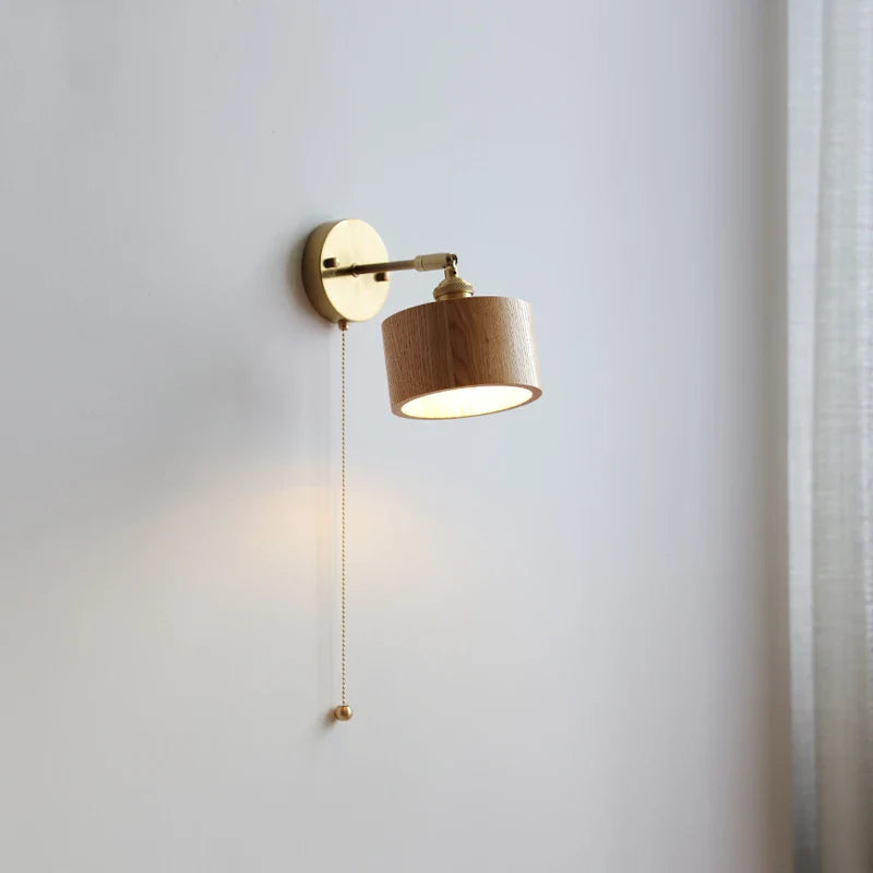 Afralia™ Wooden LED Wall Lights with Pull Chain Switch for Nordic Modern Home Lighting