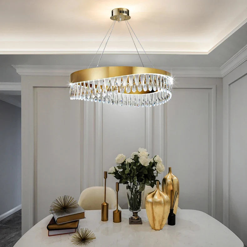 Afralia™ Golden Crystal Stainless Steel Chandelier for Dining Room