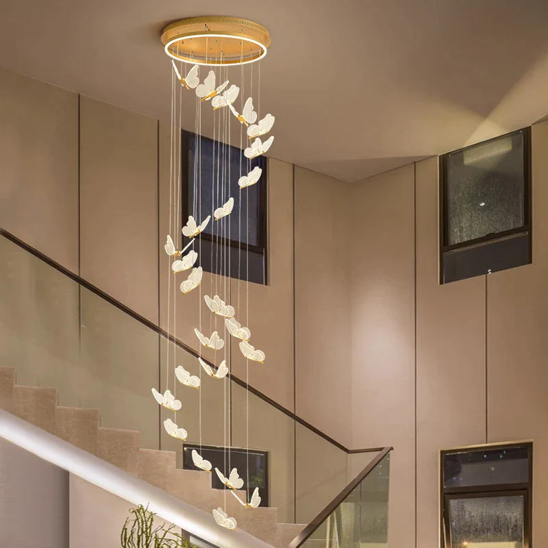 Afralia™ Revolving Staircase LED Chandelier for Living Room Loft Villa Duplex Lighting