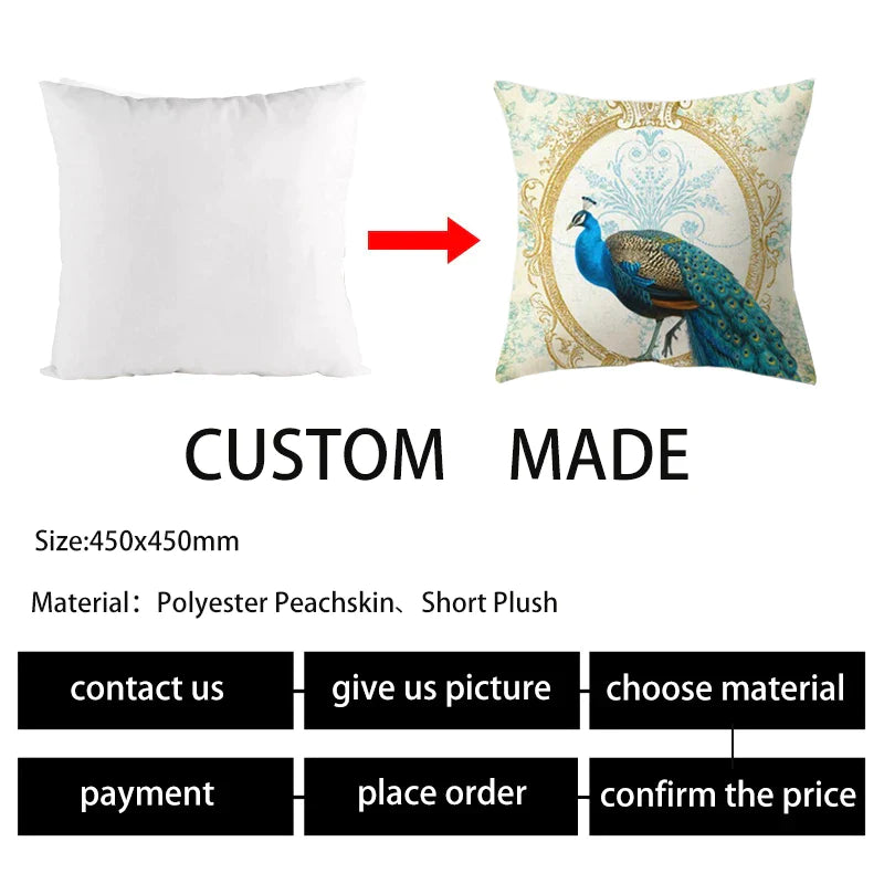 Afralia™ Peacock Feather Rainbow Cushion Cover - Custom Decorative Pillowcase