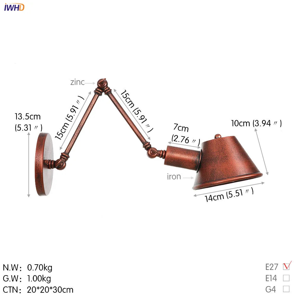 Afralia™ Swing Arm LED Wall Light Vintage Industrial Style Sconce for Bedroom