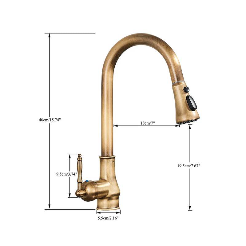 Afralia™ Antique Brass Kitchen Faucet with Pull Down Spout and Single Handle