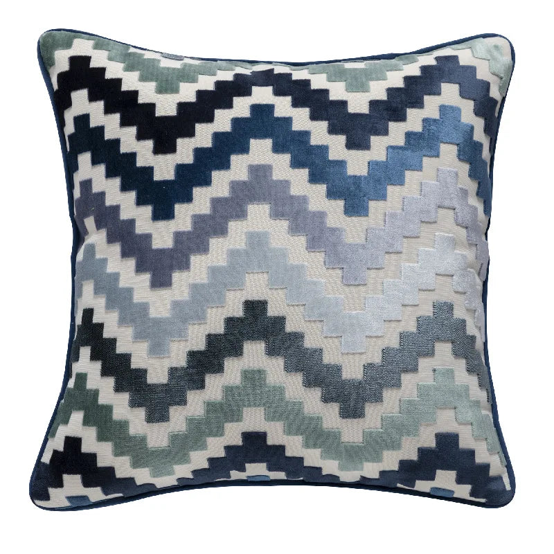 Afralia™ Zigzag Grey Coffee Blue Velvet Cushion Cover - 45x45cm/30x50cm/50x50cm