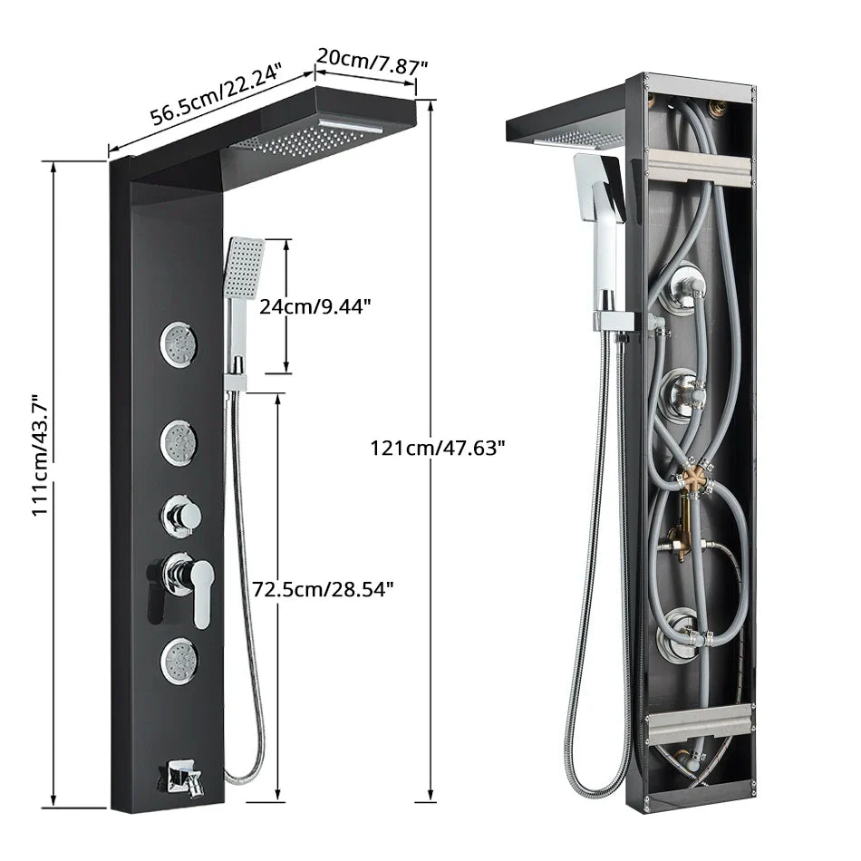 Afralia™ Waterfall Rainfall Massage Jets Shower Mixer Panel Head for Bath and Bathroom.