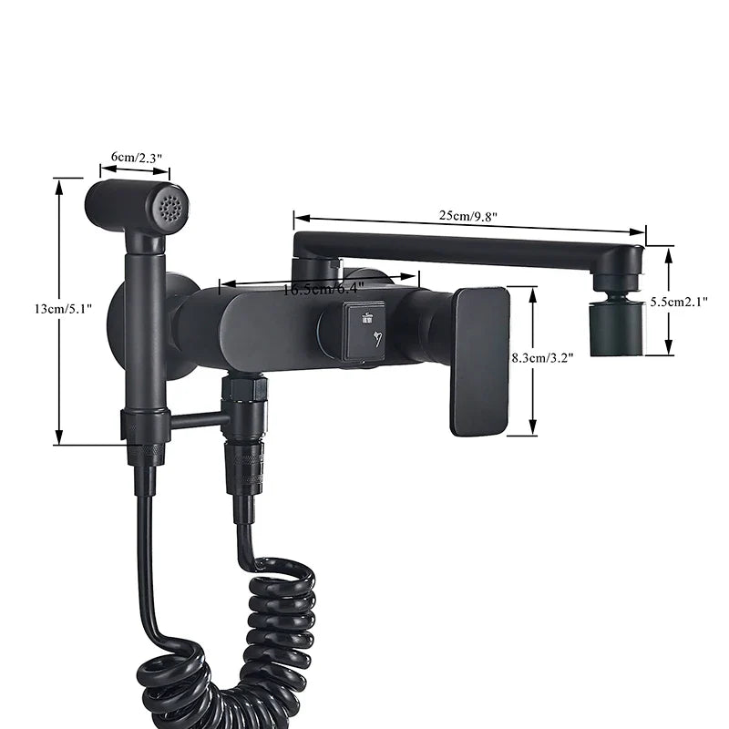 Afralia™ Matte Black Kitchen Faucet with Bidet, Swivel Spout Crane - Hot Cold Mixer Taps
