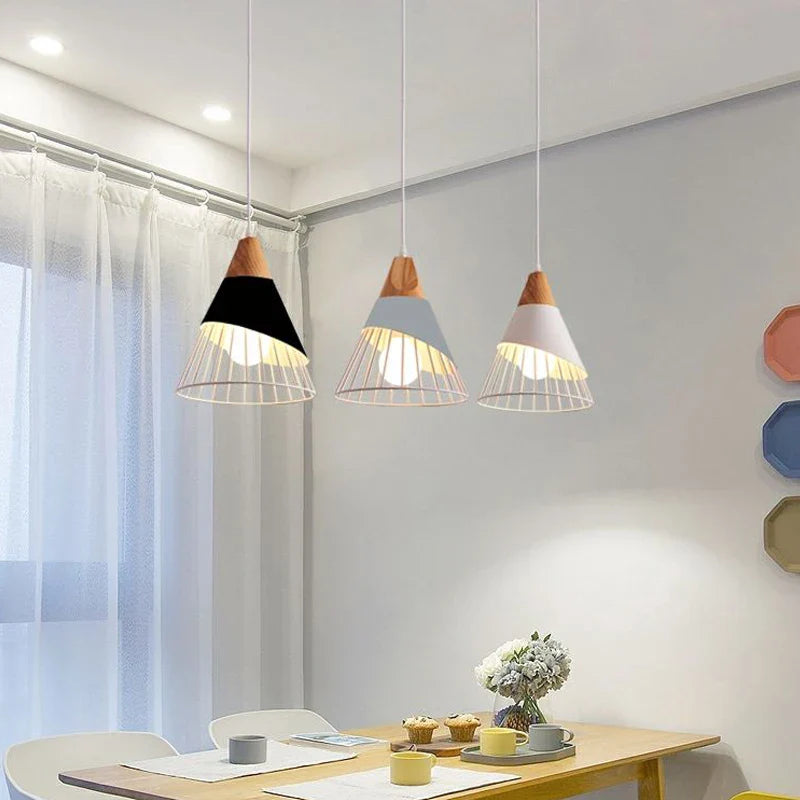 Afralia™ Wood Pendant Lights Colorful Iron Hanging Lamp for Home Kitchen and Dining Room