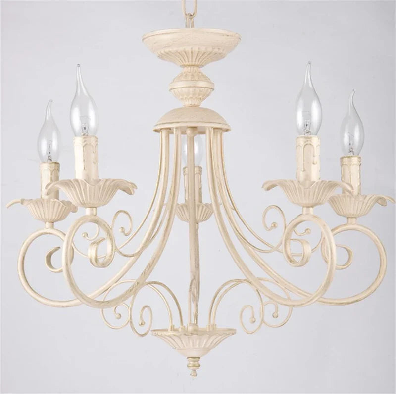 Afralia™ Retro Beige Black Chandelier - American Candle Lamp Iron Suspension Fixtures