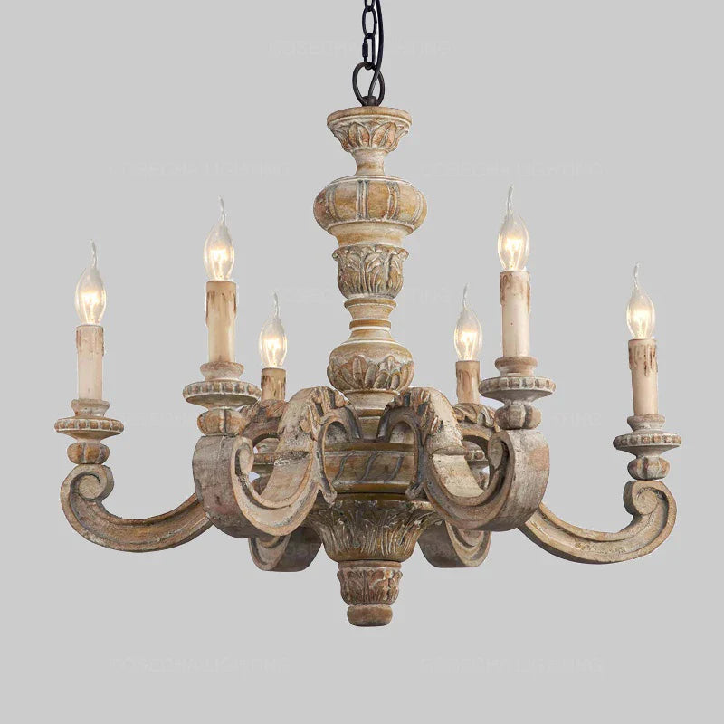 Afralia™ Retro Roman Pillar Chandelier: Elegant Wooden Carved Living Room Lighting