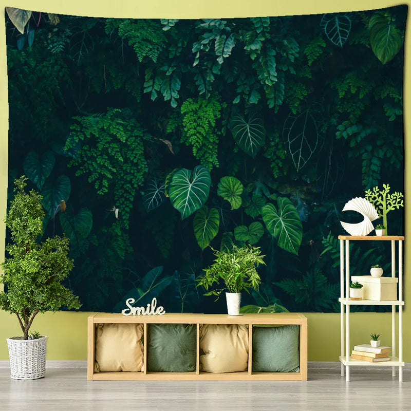 Afralia™ Monstera Leaf Tapestry Wall Hanging - Bohemian Tropical Plants Scenery