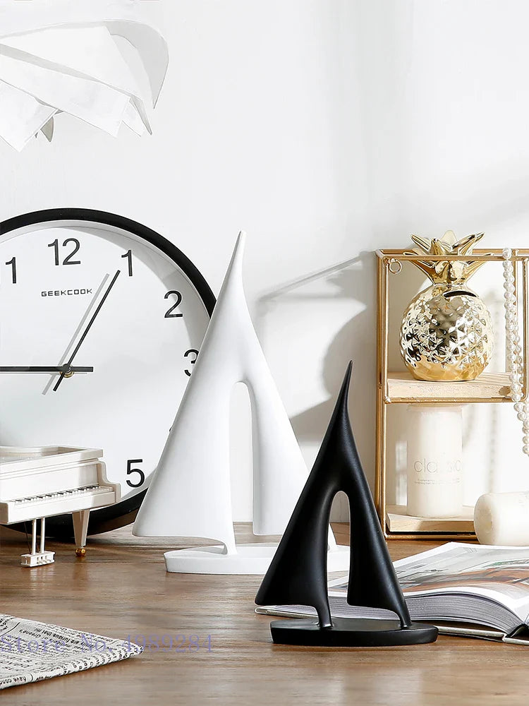 Afralia™ Abstract Resin Sailboat Ferry Triangle Ornament - Golden Home Decor Craft