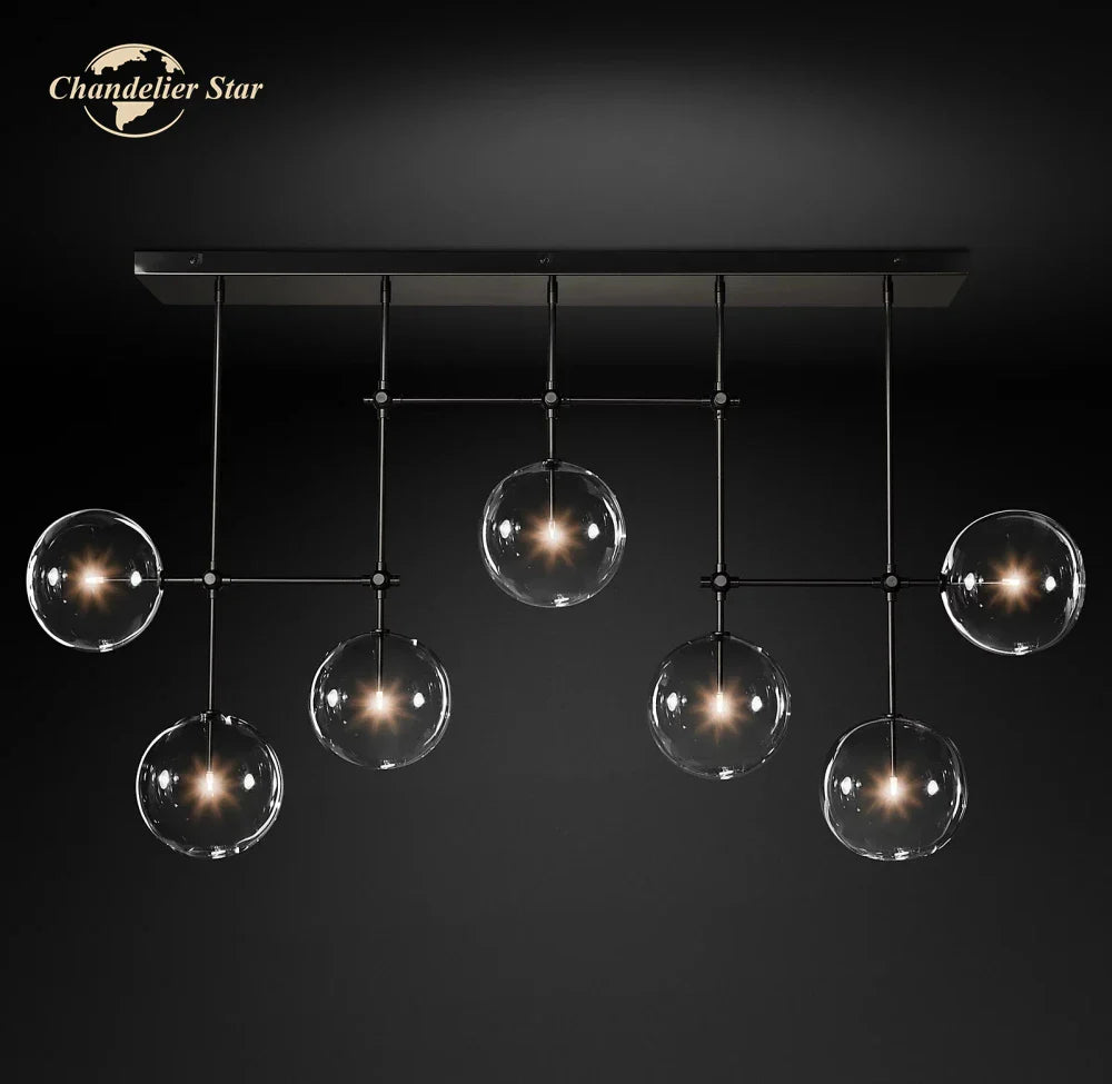 Afralia™ Farmhouse Clear Glass Linear Chandelier - Rustic Chic Pendant Lighting for Dining Room