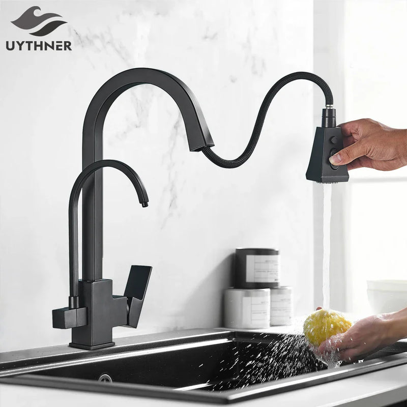 Afralia™ Dual Handle Waterfilter Kitchen Faucet Deck Mounted 360° Rotation Mixer Tap