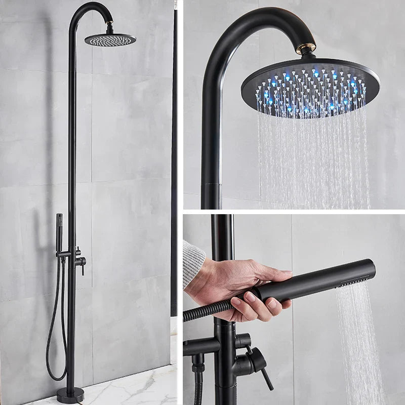 Afralia™ LED Black Outdoor Shower Set with 10" Rainfall Head