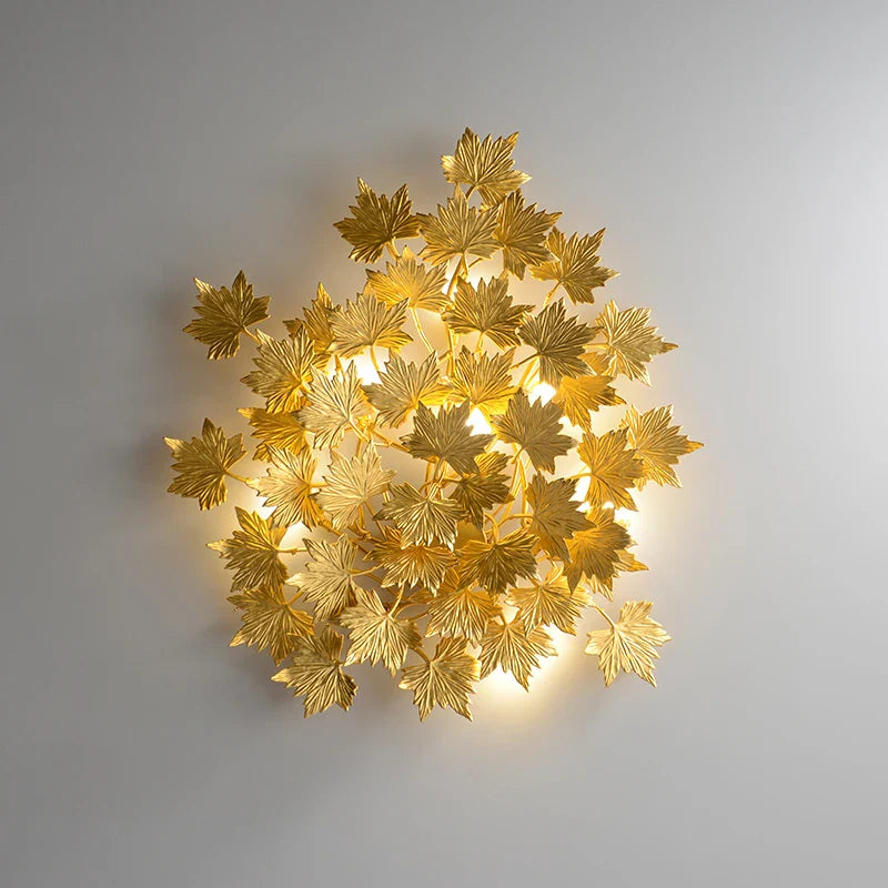 Afralia™ LED Golden Maple Leaves Wall Sconce for Bedroom and Corridor