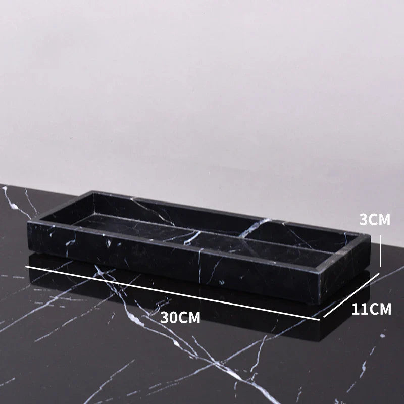 Afralia™ Marble Tray with Handle for Luxury Bathroom Vanity Storage