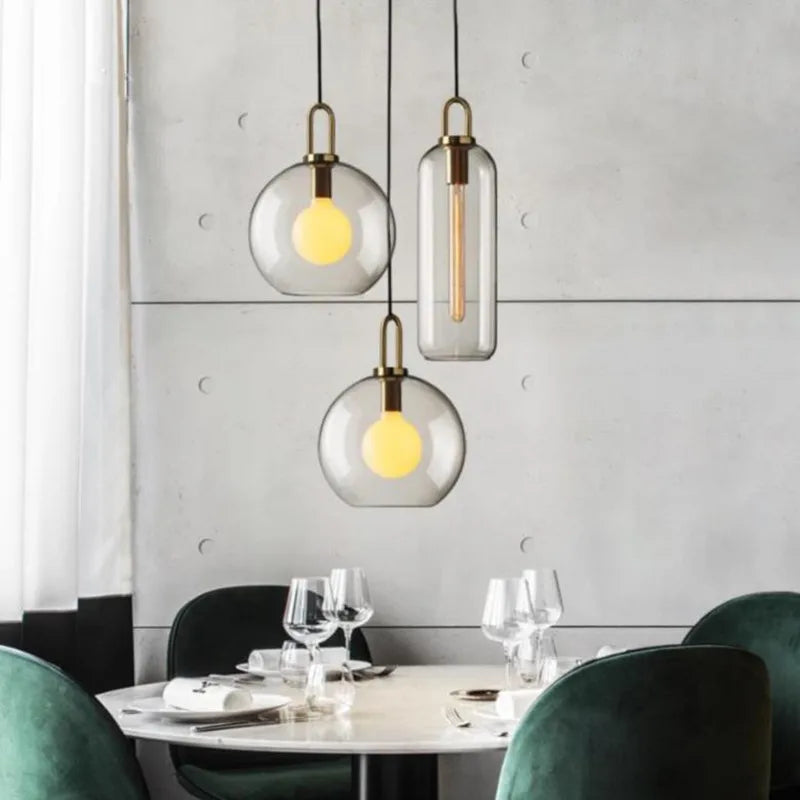 Afralia™ Modern Glass Pendant Light for Kitchen Dining Bedroom | Gray Suspension Lamps