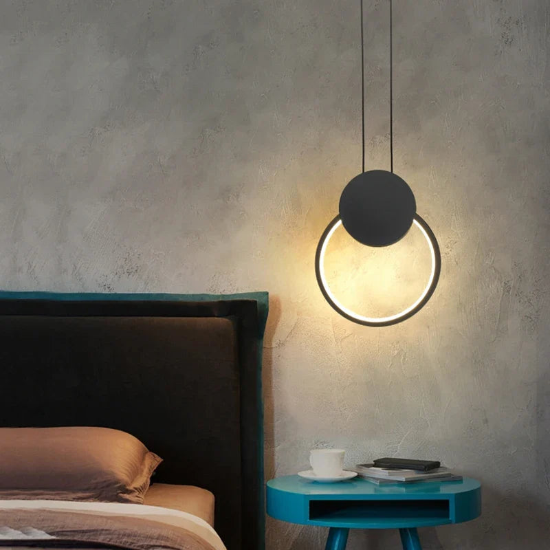 Afralia™ Black Ring Pendant Lamp | Dimmable LED Ceiling Hanging Light for Bedroom Decor