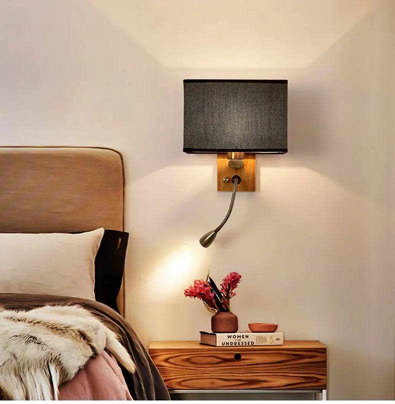 Afralia™ Nordic Wood LED Wall Lamp for Bedroom Reading Lighting