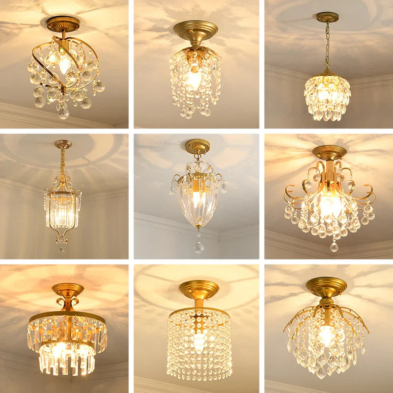 Afralia™ Gold Crystal Round Ceiling Chandelier for Living Room LED Light Fixtures