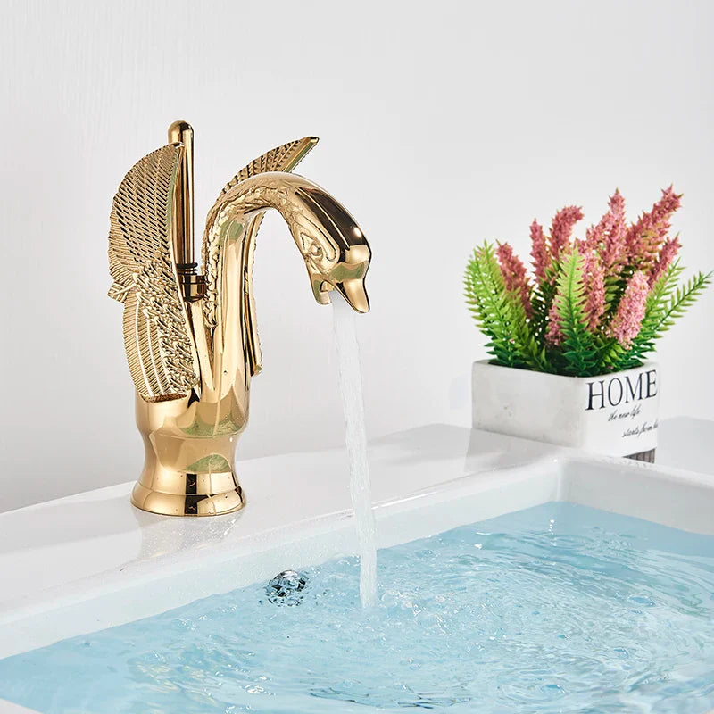 Afralia™ Swan Brass Basin Faucet: Luxury Single Hole Basin Mixer Tap for Bathroom