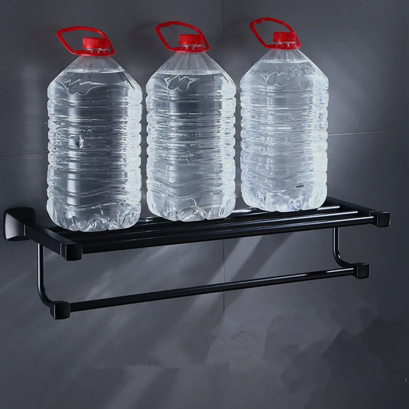 Afralia™ Aluminum Black Bathroom Hardware Set: Towel Holder, Paper Holder, Corner Shelf, Towel Rack, Toilet Brush Holder