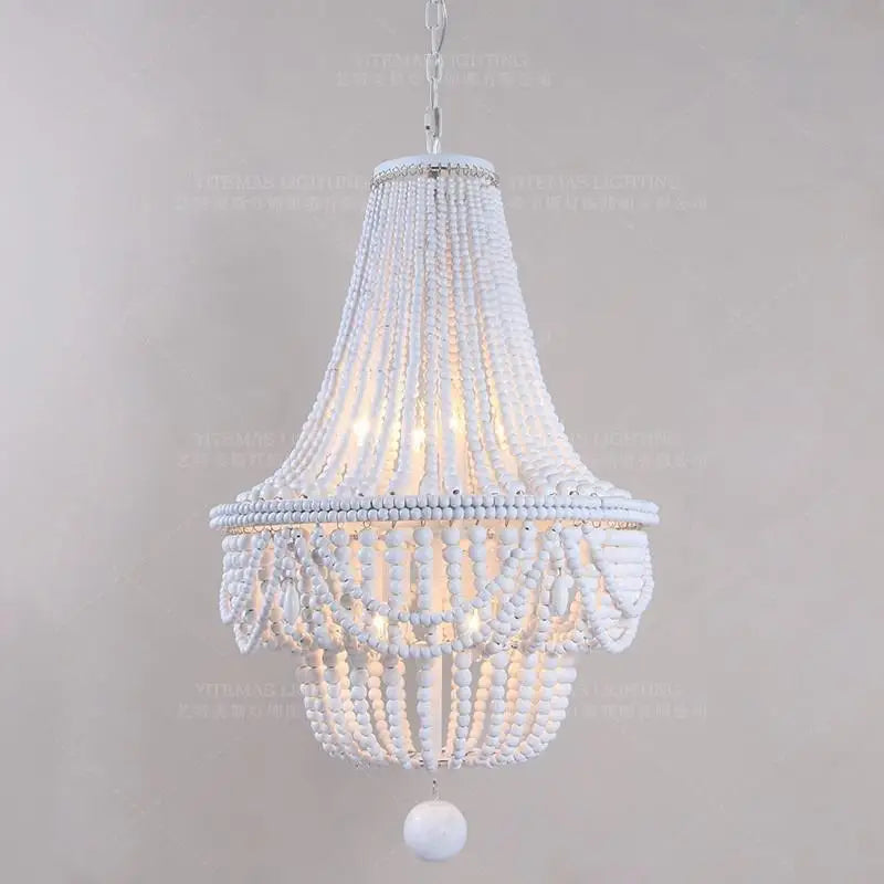 Afralia™ Retro Wooden Beads Chandelier in Blue Grey White for Kitchen Bedroom Nursery