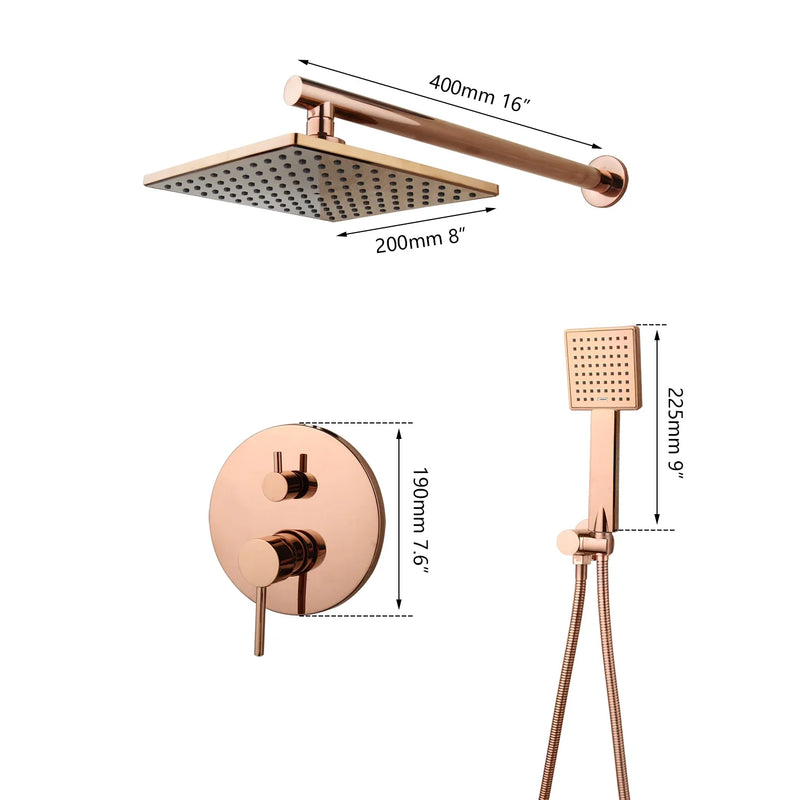 Afralia™ Rose Gold Shower Faucet Set with Rainfall Head & Hand Shower