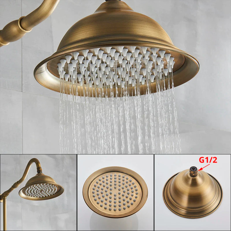 Afralia™ Brass Shower Set with 8" Rainfall Head and Hand Sprayer