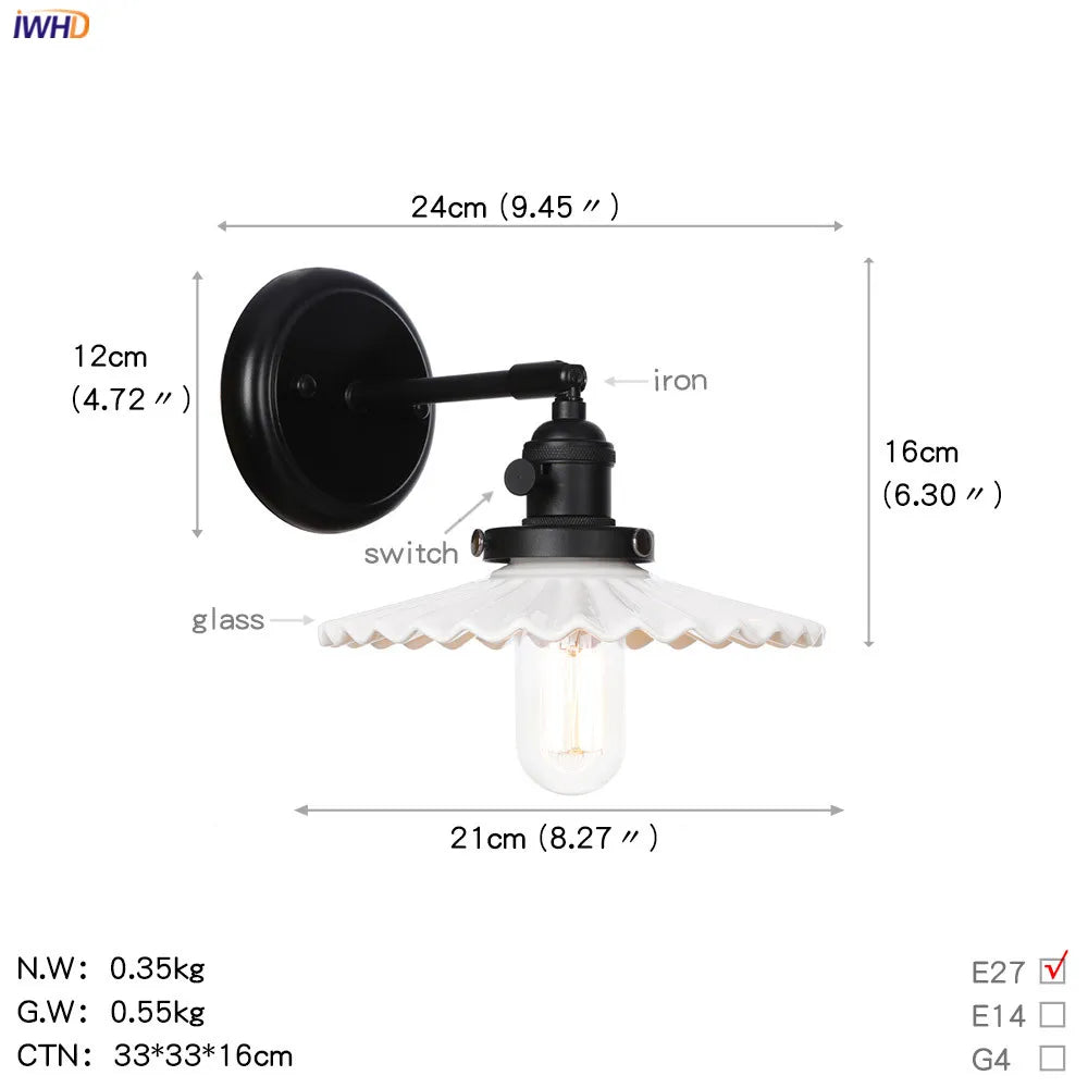 Afralia™ Loft Glass Ball Wall Light Switch Black Wall Sconces - Industrial Decor
