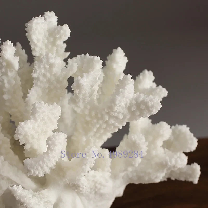 Afralia™ Resin Coral Handicraft on White Marble Base Home Decor Simulation Animal