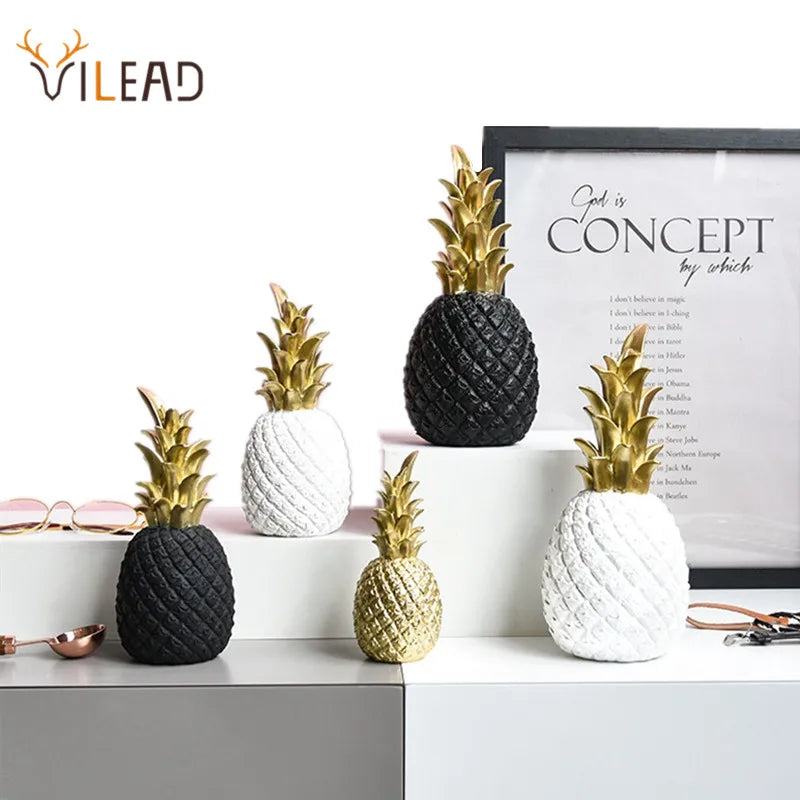 Afralia™ Pineapple Miniatures Figurines Gold Black White Crafts for Home House Decor