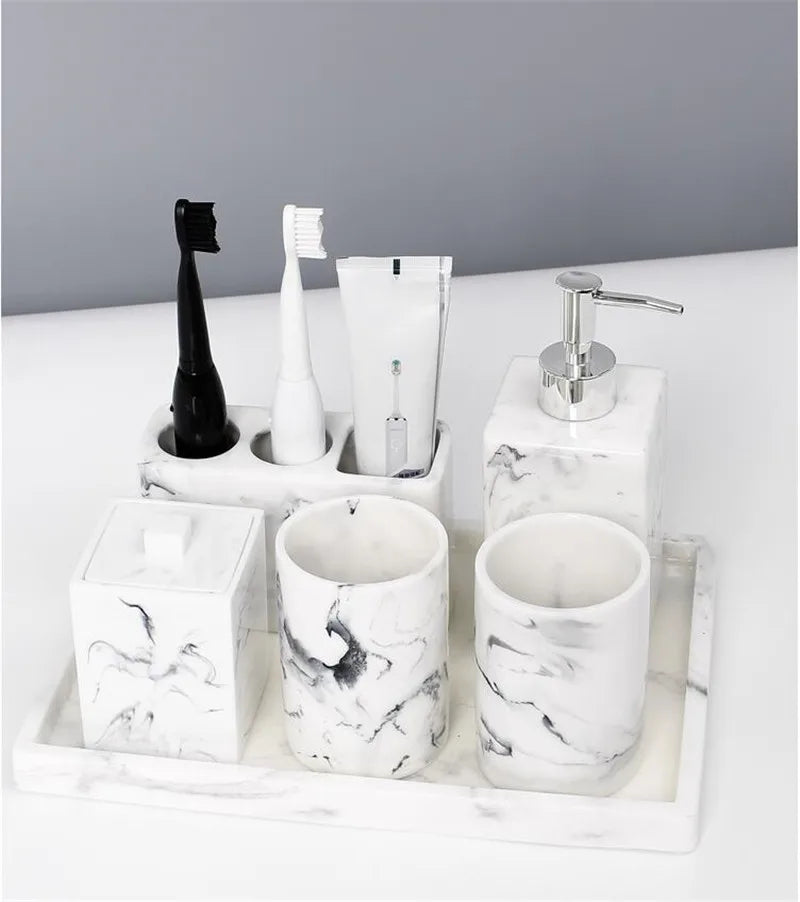 Afralia™ Premium Ceramic Bathroom Set - Soap Dispenser, Toothbrush Holder, Soap Tray - Lavatory Luxury Essentials