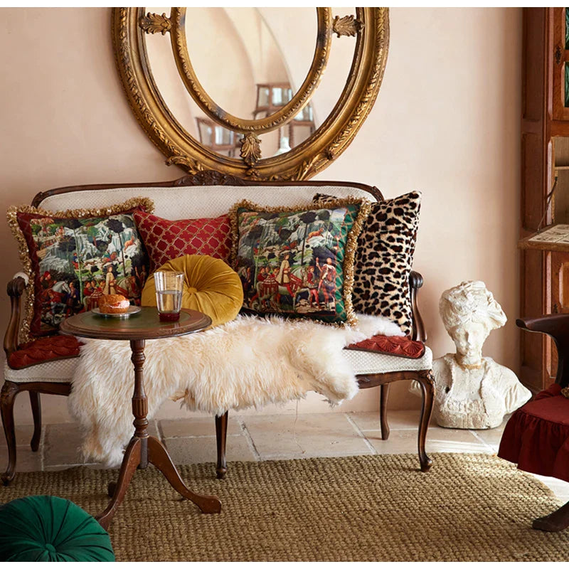Afralia™ Florence Oil Painting Pattern Luxury Pillow Case Fringed Space Collection