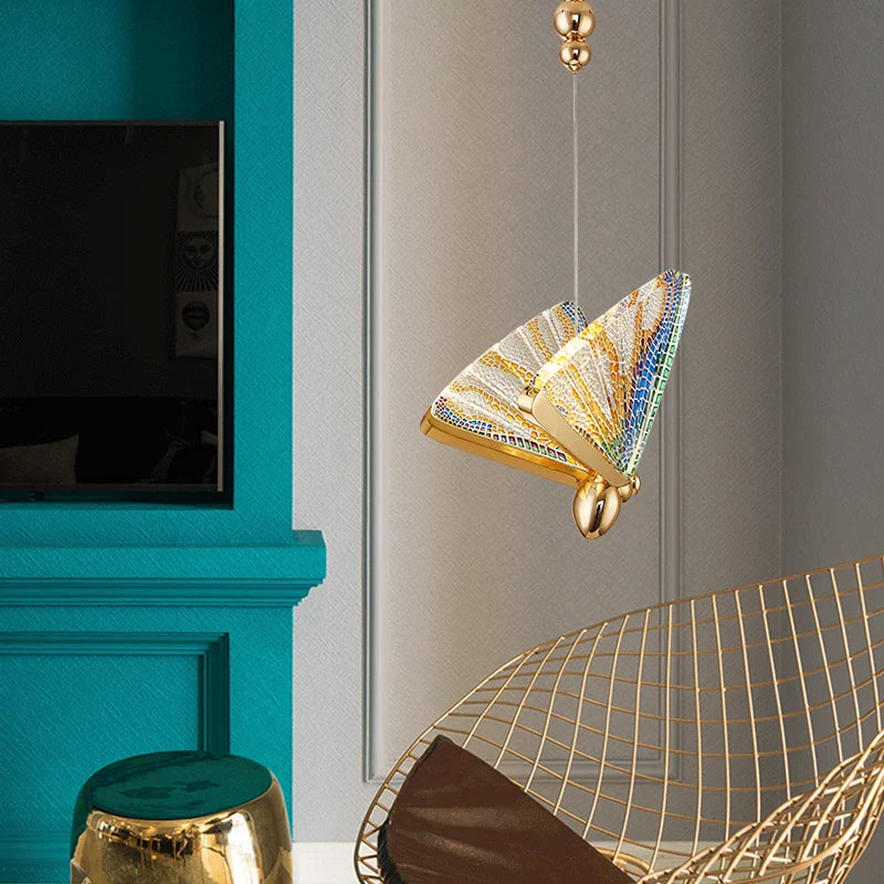 Afralia™ LED Butterfly Pendant Light for Living Room Chandelier - Colorful Acrylic Insect Fixture