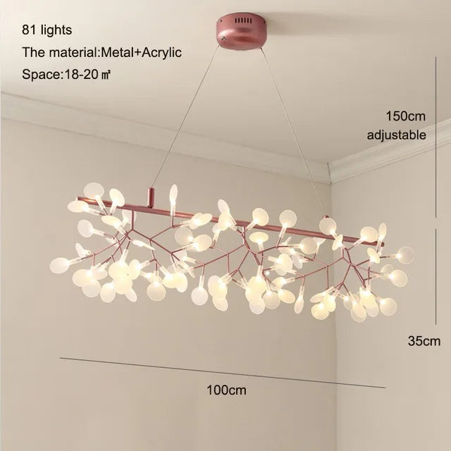 Afralia™ Heracleum Chandeliers: Modern Black/Rose Gold Round Firefly Lamp Branch Design