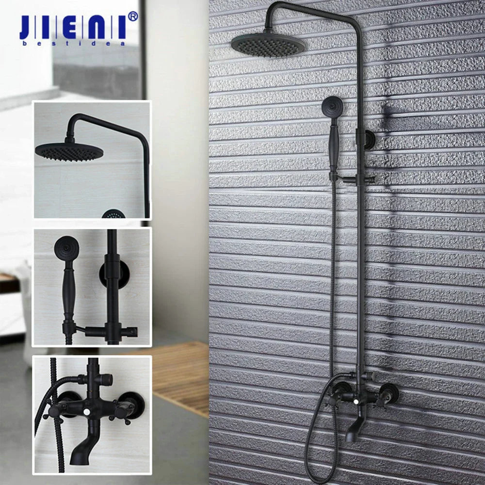 Afralia™ Matte Black Dual Handle Shower Set with 8 Inch Rainfall Shower Head