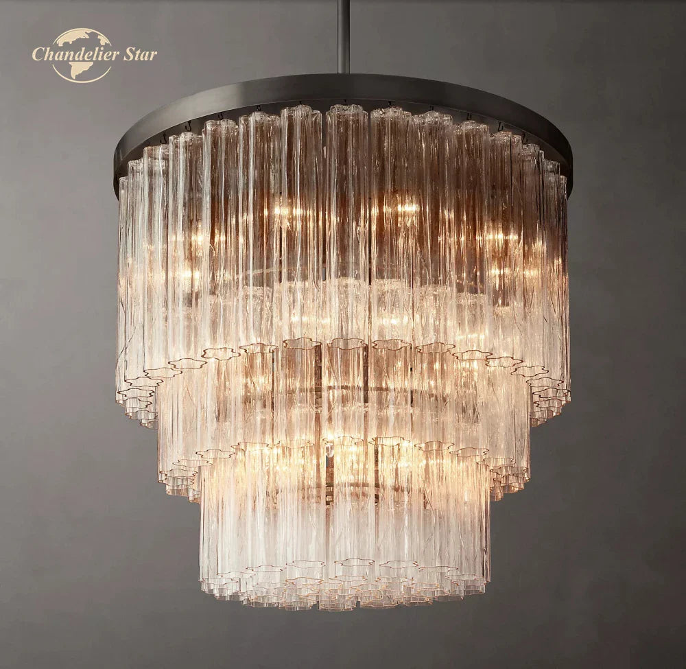 Afralia™ Cielo Glass Chandelier Three-Tier Round Hanging Lights for Living Dining Room