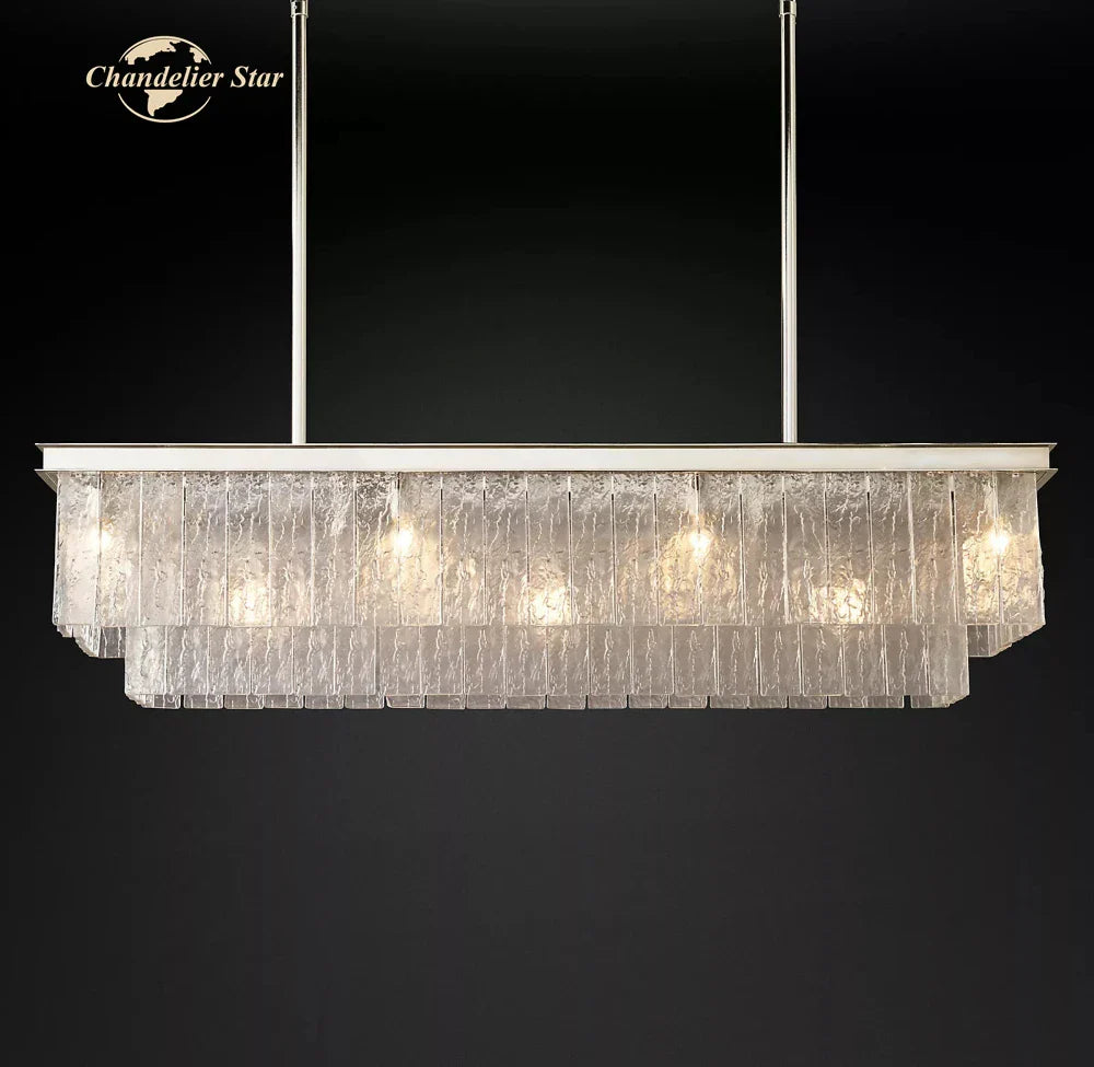 Afralia™ LED Glace Rectangular Chandelier Light for Dining Kitchen Living Room