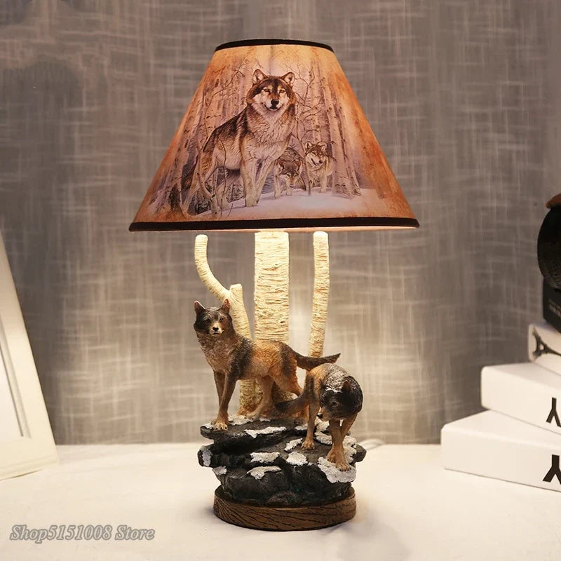 Resin Wolf Table Lamp by Afralia™: Modern Animal Bedside Light for Living Room & Bedroom