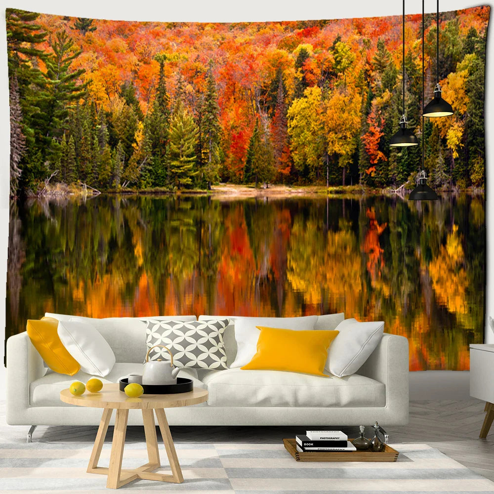 Afralia™ Red Maple Forest Tapestry Wall Hanging - Bohemian Aesthetics Room Decor