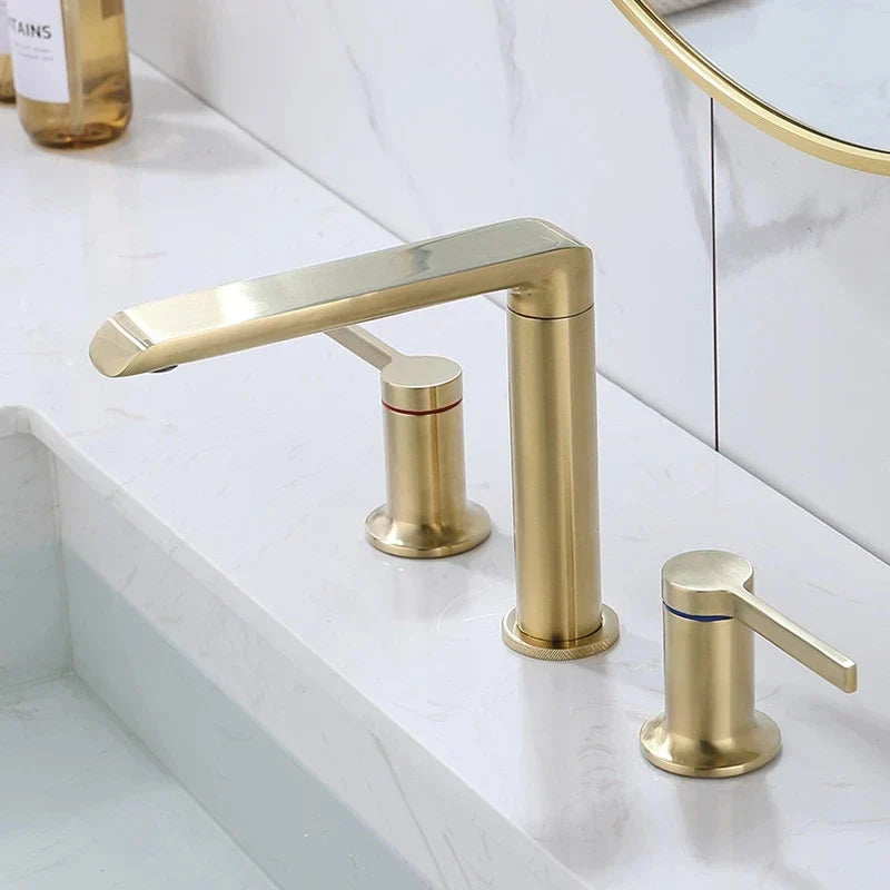 Afralia™ Brushed Gold Brass Basin Faucets for Lavatory Vessel with 2 Handles
