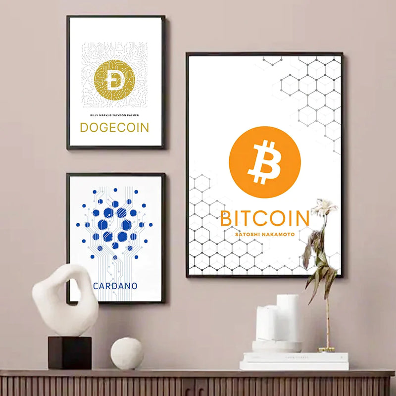 Bitcoin Ethereum Cardano Crypto Wall Art Canvas Painting Nordic Posters by Afralia™