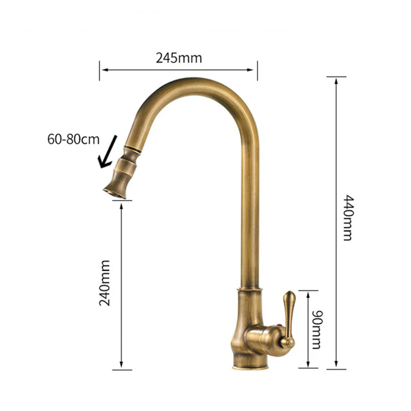 Afralia™ Antique Brass Kitchen Faucet Swivel Spout Pull Down Hot Cold Mixer