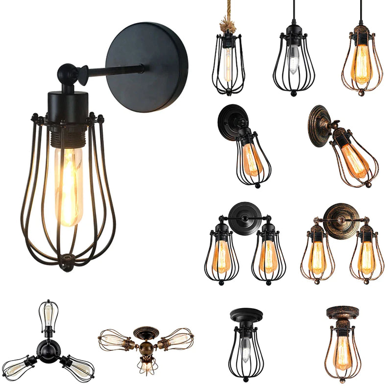 Afralia™ Retro Iron Industrial Ceiling Pendant Lamp for Aisle Corridor Pub Cafe