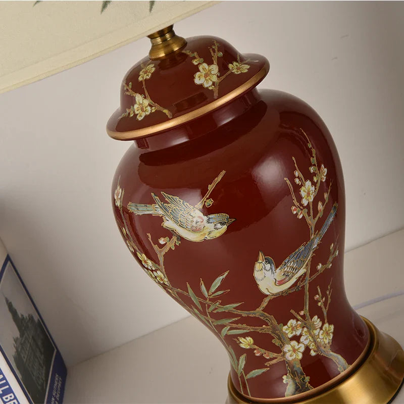 Afralia™ Festive Magpie Embroidery Lampshade & Ceramic Table Lamp - Marriage Home Decor