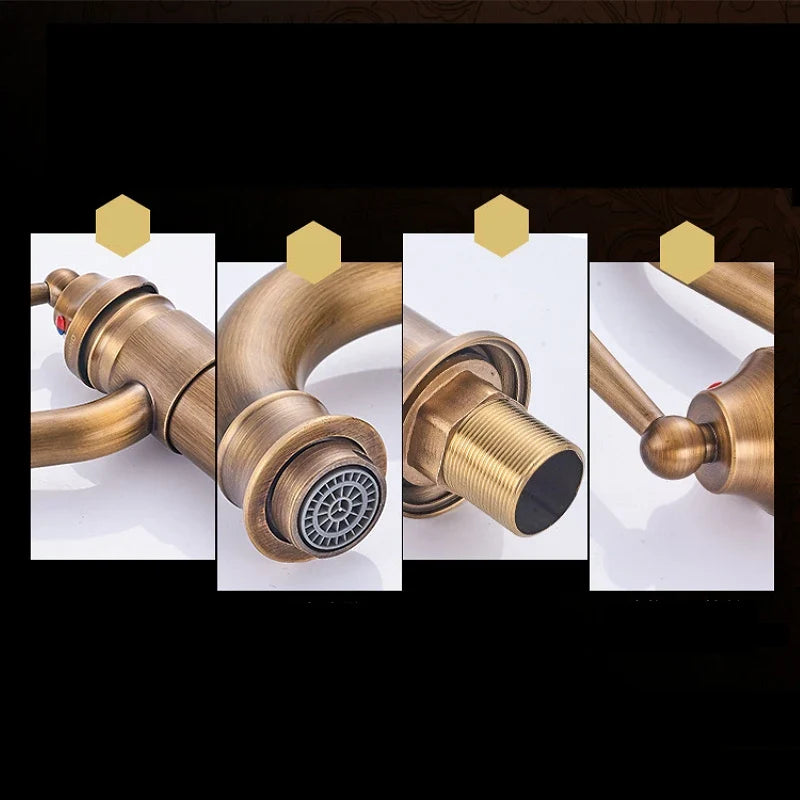 Afralia™ Classic Style Copper Basin Faucet Single Handle Hot Cold Water Mixer