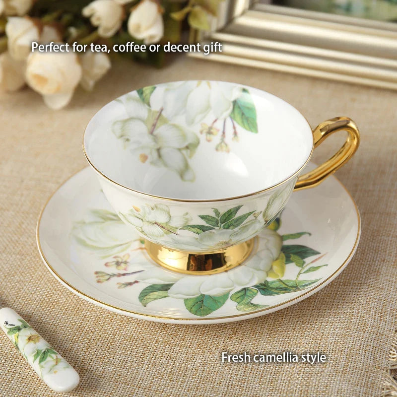 Afralia™ Camellia Bone China Tea & Coffee Set - Porcelain Teatime Pot, Cups, & Sugarpot